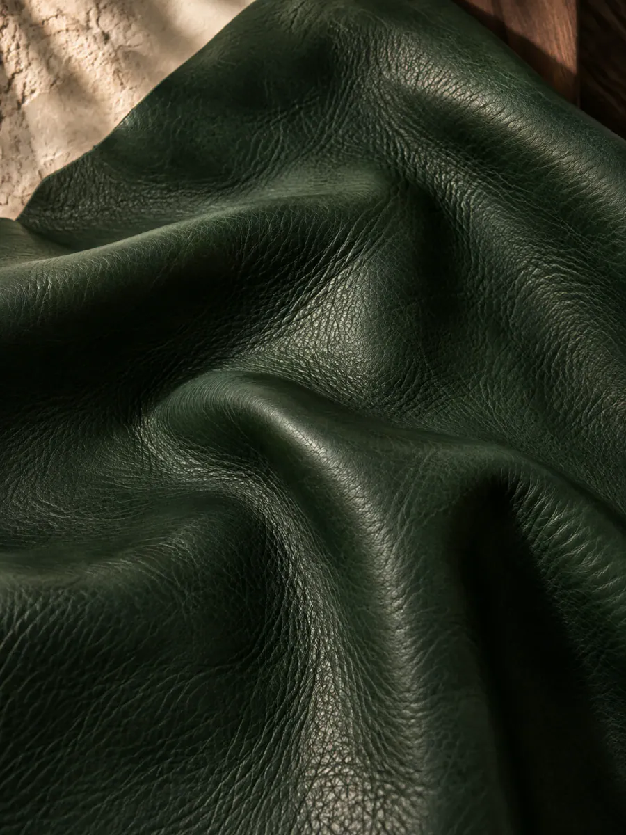Forest Green leather finish in an editorial material study
