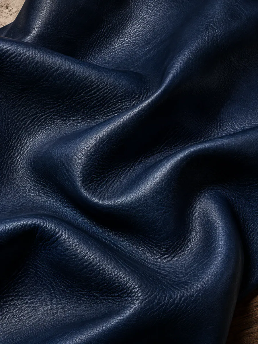 Midnight Blue leather finish in an editorial material study