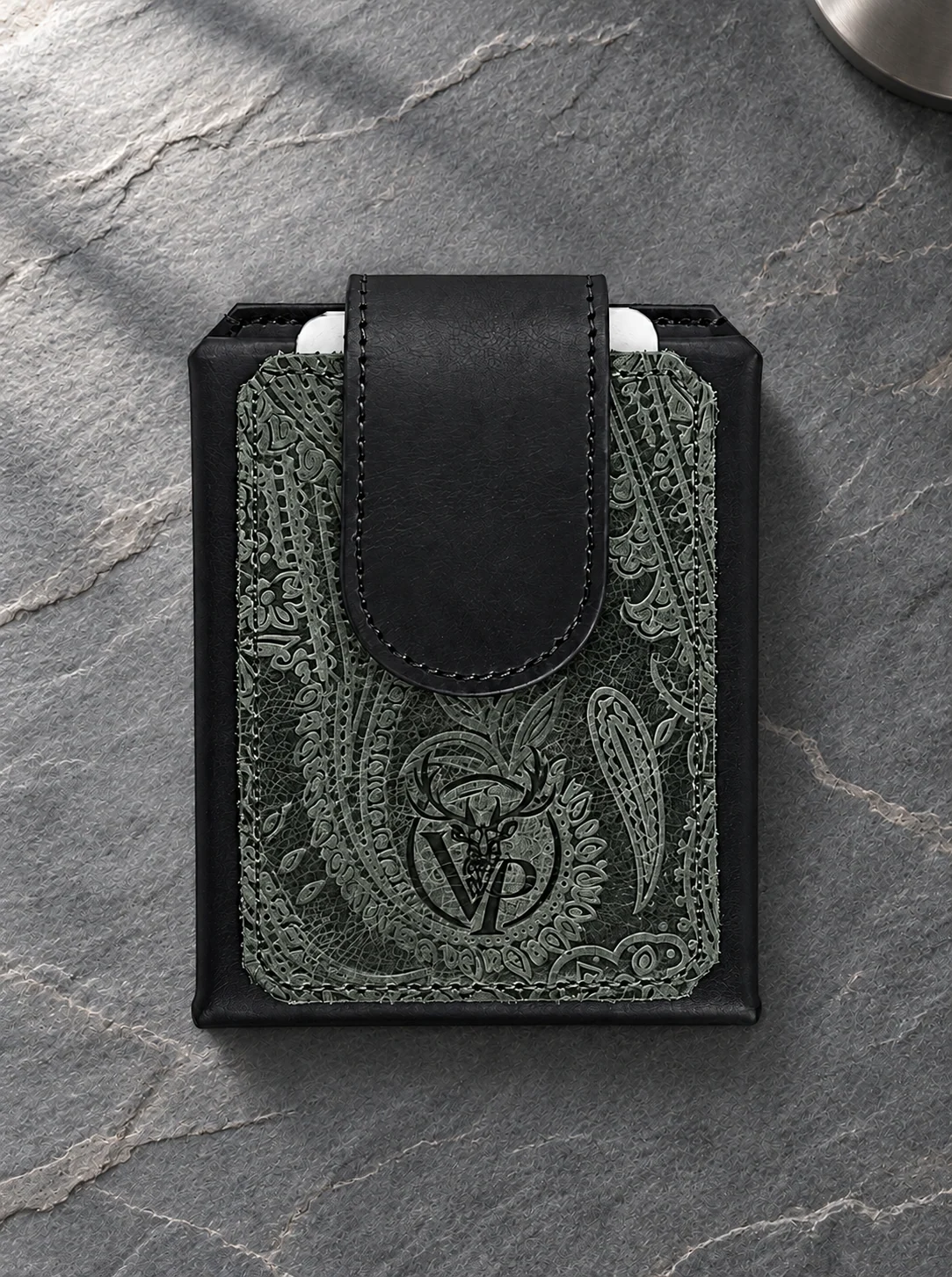Hunter Wallet in Paisley Black, closed front view